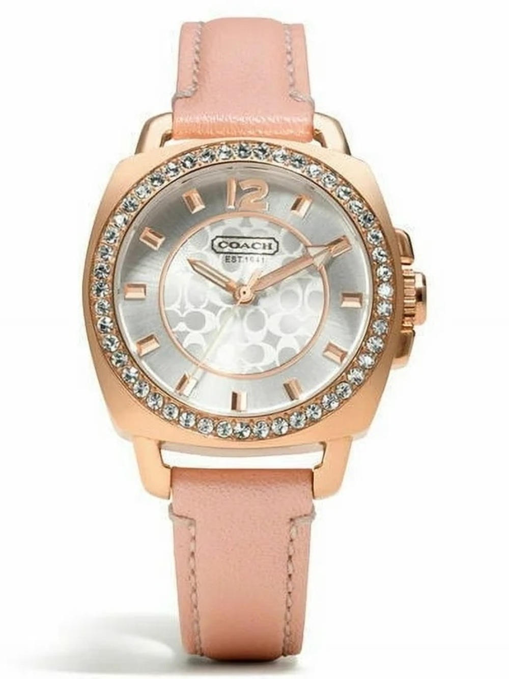 COACH Rose Gold Tone Watch with Pink Leather Strap and Crystal Bezel
